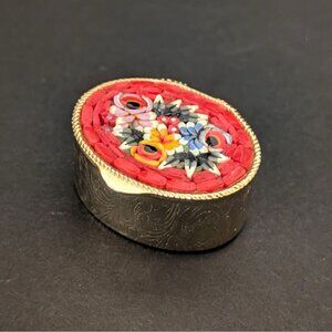 Vintage Red Micro Mosaic Mini Trinket Box Made in Italy